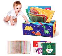 SHITOOMFE Baby Magic Tissue Box, Baby Tissue Box Toy 0-6 Months Sensory Toys for Babies Crinkle Toys Early Learning for Gifts Dinosaur, Sensory