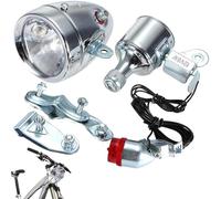 SHITOOMFE Bike Lights Front and Back, Dynamo Bike Light Set 12V 6W Retro Waterproof Modification Motorized Lights Front and Back for Night Riding, Silver