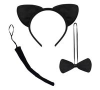 SHITOOMFE Cat Costume for Kids, 3Pcs/Set Black Cat Costume, Cute Ears and Tail & Bow Tie Cosplay Halloween Costumes for Kids Adults