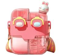 SHITOOMFE Cute Water Bottle, Kawaii Water Bottle Dual Chamber with Straw & Strap & Lock 530ml Portable Leakproof for School Sport Travel, Red