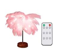 SHITOOMFE Feather Table Lamp, Feather Lampshade LED Night Lamp Bedside Table Night Lights Feather Desk Lamp for Bedroom Wedding Decorative Birthday Gift Pink Table Lamps