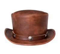 SHITOOMFE Magician Hat Formal Short Brim Top Hats for Men Women PU Leather Steampunk Top Hat for Plague Doctor Costume Free Size Top Hat for Halloween, Show, Cosplay, Brown,Top Hat