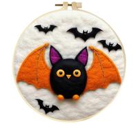 SHITOOMFE Needle Felting Kit Beginner, Needle Felting Kit for Beginners Easy & Fun Bat Wool with Needles, Foam Pad, Felt Cloth and Instructions DIY Halloween Crafts for Adults