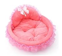 SHITOOMFE Princess Dog Bed Cute Soft Bow Lace Girl Dog Bed with Head Support Warm Pet Supplies for Home, 19 Inch