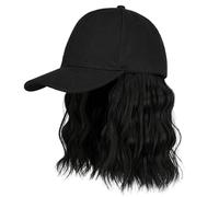 SHITOOMFE Synthetic Curly Hair Wig Hat Baseball Cap Wig 7.8 Inch Black Unisex Summer Casual Wig Cap