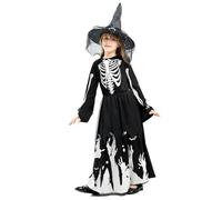 SHITOOMFE Wicked Witch Costume, Witch Costume Comfy Luminous Wicked for Girls with Hat for Kids Cosplay Party Halloween, S