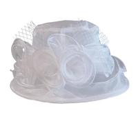 SHITOOMFE Women's Elegant Organza & Mesh Church Hat with 3D Flower Decor, Wide Brim for Church, Wedding, Tea Party or Twenty's Party