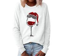 SHITOUJI Christmas Tops Womens Long Sleeve Xmas Graphic Shirts Santa Reindeer Print Pullovers Novelty Funny Casual Sweatshirt Crew Neck Loose Tunic Top