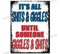 Shits And Giggles Metal Bar Sign Father's Day Gift Logo Man Cave Tin Sign Retro Vintage Hanging Wall Plaque Kitchen Garden Shed Garage Funny Made Uk (20cm x 15cm)
