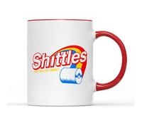 Shittles Don't Taste Like Rainbows Mug Tea Coffee Cup Novelty Funny Fun Phrase Rude Crude Toilet Humour Sweets Candy Confectionery Colorful Gift Present (Red Handle Prime)