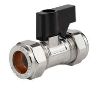 SHIV 15mm Compression Ball Valve, Solid Brass with Chrome/Nickel Plating, Quarter-Turn Lever Handle, Isolation Valve for Heating and Water Pipework
