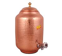 Shiv Shakti Arts 100% Pure Copper Pot 8 LTR Copper Matka Hammered Water Dispenser Drinking Copper Container - Leak Proof
