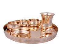 Shiv Shakti Arts® Bronze | Kansa Thali Dinner Set - 7 Piece, Gold - (Pure Kansa - Premium Luxury Dinner Set)