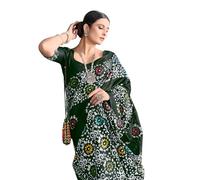 Shiv Textiles Ikat Black Cotton Printed Saree for Women, Green, Standard