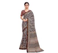 Shiv Textiles Ikat Brown Cotton Saree for Women, black, One size