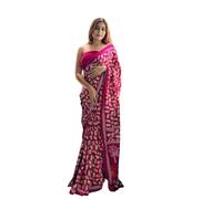 Shiv Textiles Ikat Cotton Women's Pure Cotton Sari, red, One size