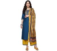 Shiv Textiles Silk Embroidered Kurta Set for Women, Blue, XXL