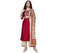 Shiv Textiles Silk Embroidered Kurta Set for Women, Red, XL