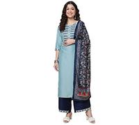 Shiv Textiles Silk Embroidered Kurta Set for Women, Skyblue, Large