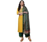 Shiv Textiles Silk Embroidered Kurta Set for Women, Yellow, L