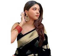 Shiv Textiles Womens Banarasi Saree Saree (pack of 1), Black, One size