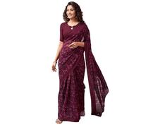 Shiv Textiles Women's Georgette Printed Saree, Wine, One Size