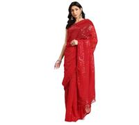 Shiv Textiles Women's Georgette Sequins Ready To Wear One Minute Saree for Women With Unstitched Blouse., red, One size