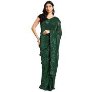 Shiv Textiles Women's Georgette Sequins Ready To Wear One Minute Saree for women With Unstitched Blouse., Green, One Size