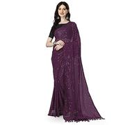 Shiv Textiles Women's One Minute Ready to Wear Sequin Georgette Saree with Seamless Blouse, Wine, One size