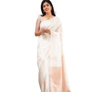 Shiv Textiles Women'ss Banarasi Silk Saree With Blouse Perfect For Every Occasion Copper Zari, White, One Size