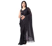 Shiv Textiles Women'ss Georgette Sequence Ready To Wear One Minute Saree With Unstitched Blouse(Free Black), Black, One Size