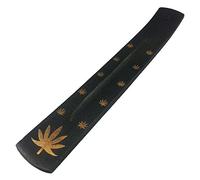 Shiva Golden Leaf Incense Tray - Black weathered wood with gold leaf motif on a classic incense holder
