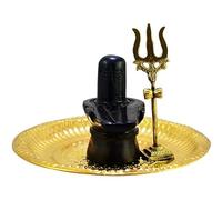 Shiva Ling Lingam Statue 3 Inch 1 Pcs Hindu Puja Brass Plate 5 Inch 1 Pcs & Trishul 4 Inch 1 Pcs Home Decor Religious Spiritual Temple Bring Good Luck Health Wealth Prosperity
