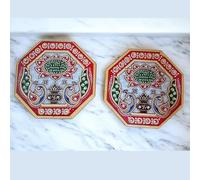 Shiva Lingam Shop Small Marble Chowki for God | (Size: 4"" x 4"" Inch) Handcrafted Round Design Square Shaped Mini Marble Chowki for Pooja, God, Idols and Home Decor (Pack of 2), Gold