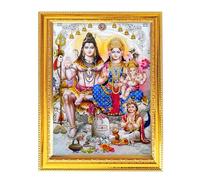 Shiva Pariwar Religious Indian Hindu God Idol Golden Photo Frame For Worship Pooja Temple Wall Hanging And Table Décor 8.3X6.5