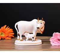 SHIVAJI ARTS Cow With Calf Statue in Marble Dust, 9CM Holy Cow Idol, Showpiece for Home Decor, Handmade Divine Cow, Mother Cow with Baby Calf, kamdhenu