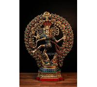 SHIVAJI ARTS Dancing Shiva Nataraja Statue Large, Dancing Shiva Natraj Statue, Big Size Brass Lord Shiva Natraja Sculpture, Shiv Nataraj Figurine, Gold, Rainbow, 4 X 17 X 22 Inch