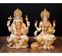 SHIVAJI ARTS Ganesh Lakshmi Statue, 18 CM, Marble Laxmi Ganesh Statue, Hindu Goddess of Money, Wealth, Prosperity, Abundance & Fertility, Lakshmi Ganesh Idol, Gods of New Beginning