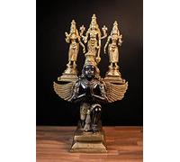 SHIVAJI ARTS Lord Vishnu Seated on Garuda with Bhudevi and Sridevi, Lord Vishnu Vehicle Garuda, Laksminarayana Idol, Forms of Laxmi, Brass Home Decor idol