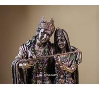 SHIVAJI ARTS Radha Krishna Statue, 28 CM Bonded Bronze Radha Krishna Sculpture, Hindu Divine Couple Statue, Krishna with Radha, Radha-Krishna Figurine.