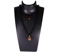 SHIVOHAM 10 Mukhi Guru Mani/Bead (5 Mukhi Black Rudraksha Mala 108+1 Beads) Silver Cap - Lab Certified