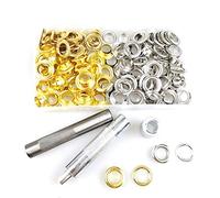 Shiwaki 100 Sets Metal Grommets,12mm Eyelets Punch Kit with 3pcs Installation Repair Tools for Tarpaulin Fabric Leather DIY Projects - Gold and silver