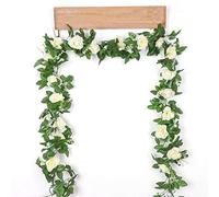 Shiwaki 2 x 200 cm/78 inches Artificial Pink Rattan Flower Silk Flower Plastic Wedding Plant Background Decoration - White