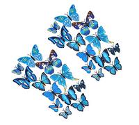 Shiwaki 24pcs 3D simulation three-dimensional butterfly magnet wall sticker decoration refrigerator sticker home decoration(Blue)