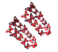 Shiwaki 24pcs 3D simulation three-dimensional butterfly magnet wall sticker decoration refrigerator sticker home decoration(Red)