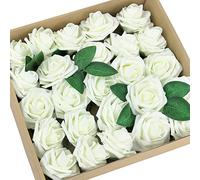 Shiwaki 25pcs PE Foam Artificial Roses Flowers For DIY Wedding Bridesmaids Bouquets Centerpieces Bridal Shower Wrist Flower Decorations - WHite