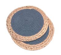 Shiwaki 2Pcs 12inch Diameter Round Cotton Rope Placemats Straw Woven Dining Table Mats Heat Insulation Pad Pot Holder Cup Coasters Home Kitchen Accessories - Dark Gray