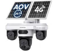 SHIWOJIA 24/7 Recording AOV 4G LTE Solar Security Camera Outdoor, Three-Lens, 360° With SIM Card, Wireless Battery CCTV With PTZ Motion Detection, Light Siren Instant APP Alert, IP66 Waterproof