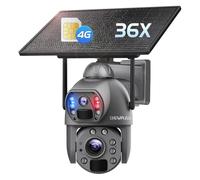 SHIWOJIA 36X Zoom Surveillance Camera 4G Outdoor, 6MP 360° PTZ Solar Outdoor Camera with Dual Lens, 150 m Night Vision, Double PIR Smart Detection, Two-Way Audio, Metal Housing