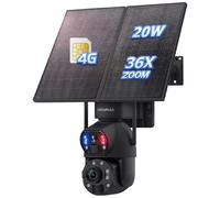 SHIWOJIA 3G/4G LTE Solar Security CCTV Camera with 20W Solar Panel 20,000mAh Battery, Dual Lens, 36X Zoom, Night Vision Colour, Human/Vehicle Detection
